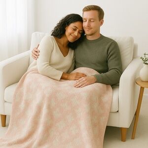 LUCKY BRAND Soft Feather Knit Jacquard Patterned Throw Afghan Blanket #0917259